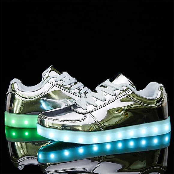 ⚡Unisex Silver USB Charging Light Up Shoes Sports LED Dancing Sneakers Lace Up - Picture 6 of 8